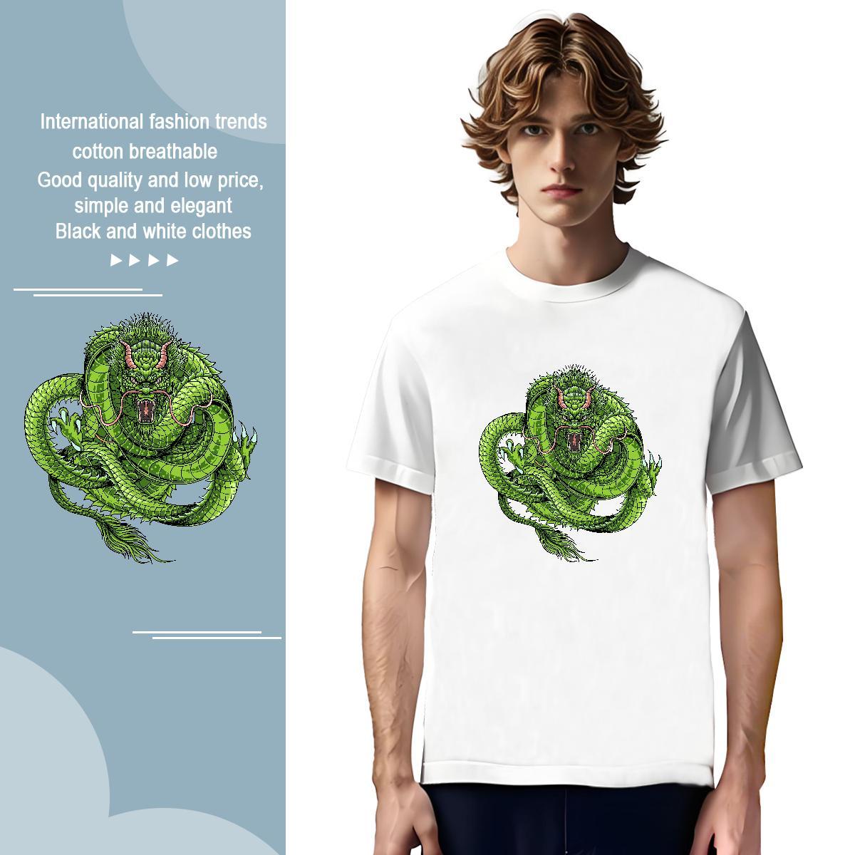 Mens T Shirts 100% Cotton 230g dragon Daily Outfit O-Neck Short Sleeve DIY Men Clothes T-Shirt DIY Customized TOP Quality Tees