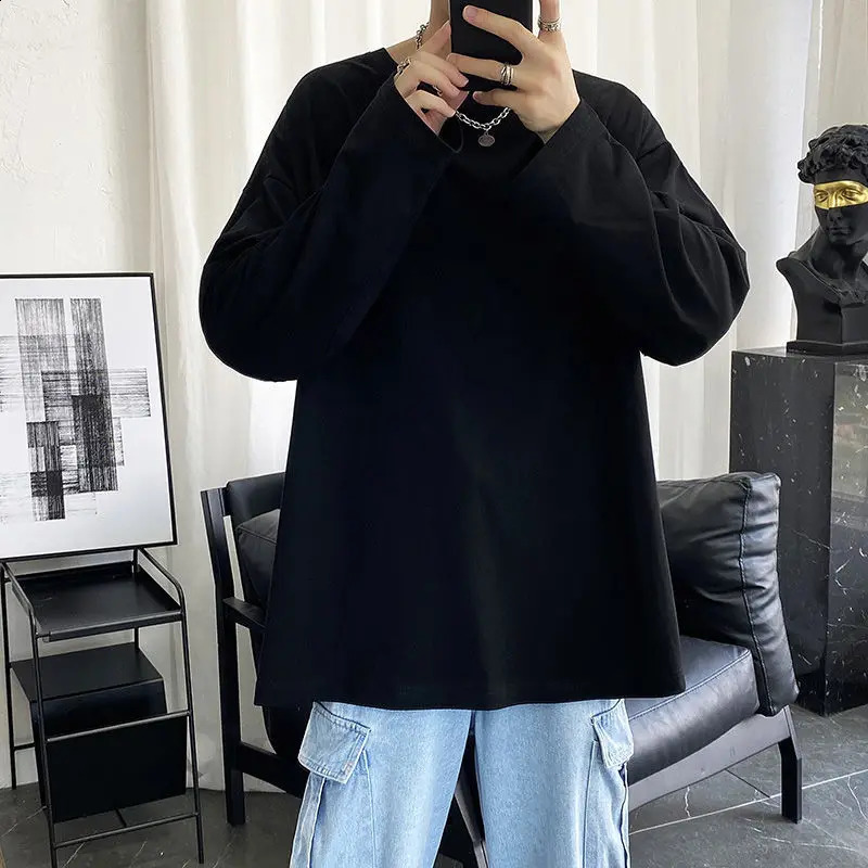Men Long Sleeve T-shirts Autumn Male Simple n Solid Basic Oversize 5XL Soft Cozy High Quality All-match Korean Fashion Chic 240820