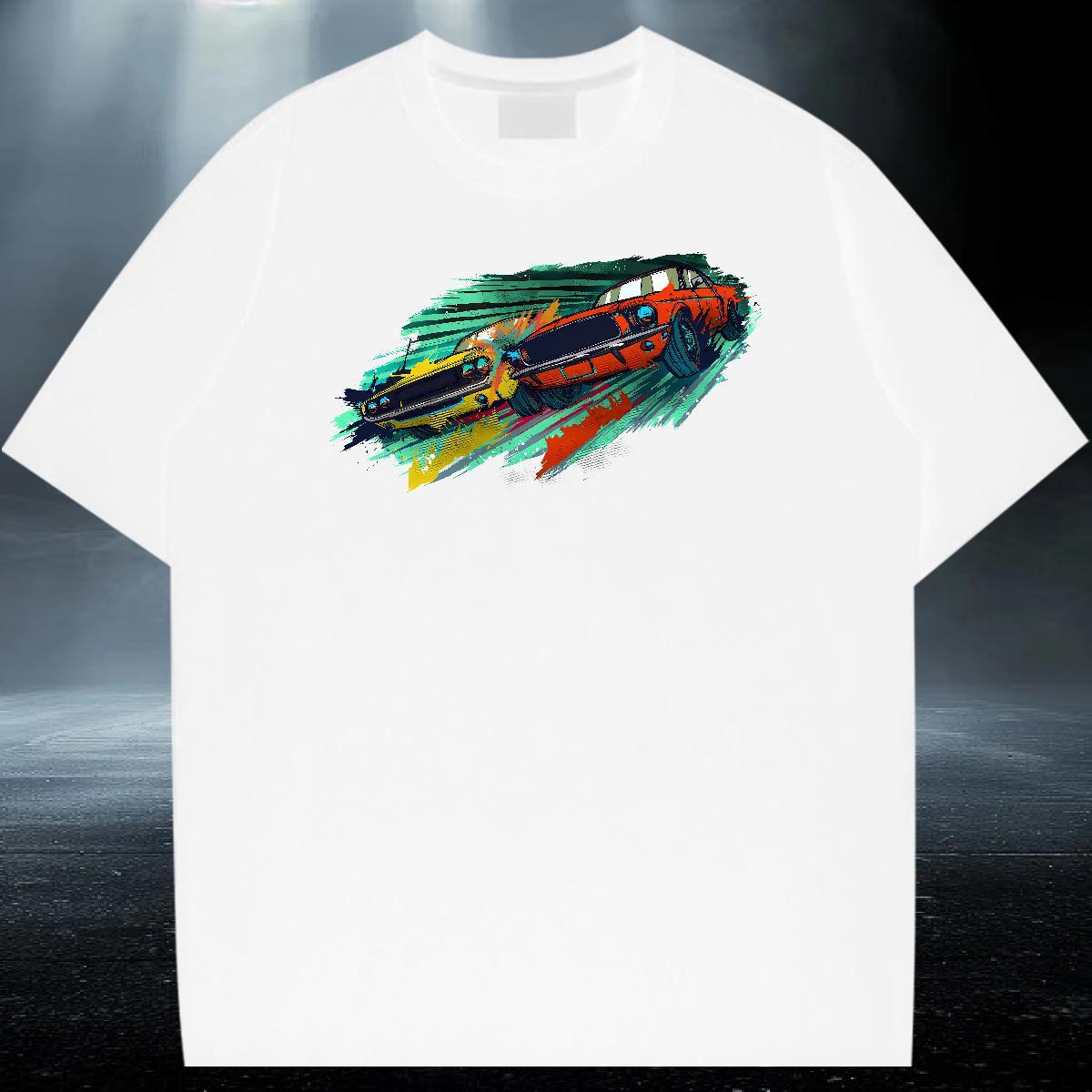 TOP Quality Tshirt for Man Woman Street Wear 230g Pure Cotton Anime Print Breathable Short Sleeve car Man T Shirts 2024 Tops Shirt
