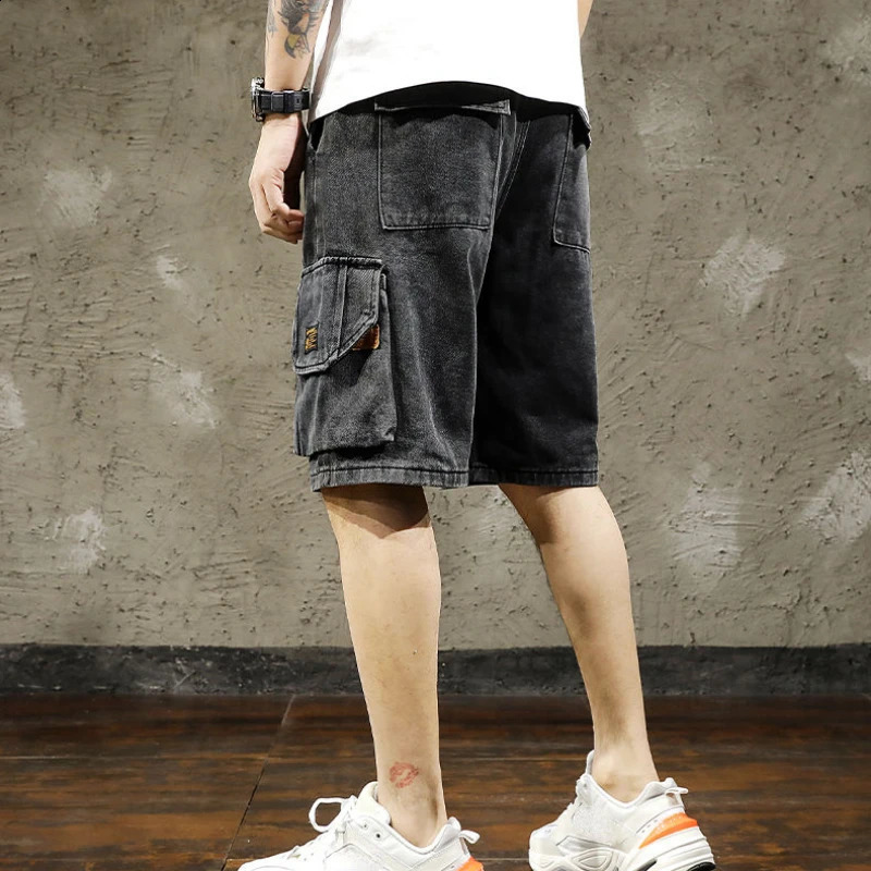 Bermuda mens denim shorts with pockets for freight summer jeans thin Harajuku Xl Korean fashion button retro 240819
