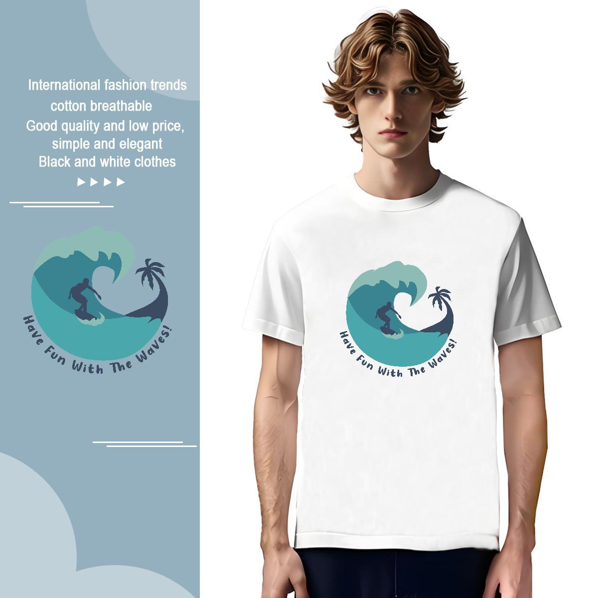 TOP Quality sea 230g 100% Cotton Men Tees Casual Breathable Short Sleeve T-Shirts for Men Stylist Plus Size Cartoon Tops Tees