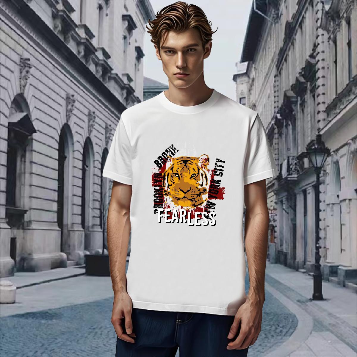 Man T Shirts 230g 100% Cotton tiger Sports Casual Crew Neck Breathable DIY Logo Oversized Men Tees Wholesale Soft Top Tees