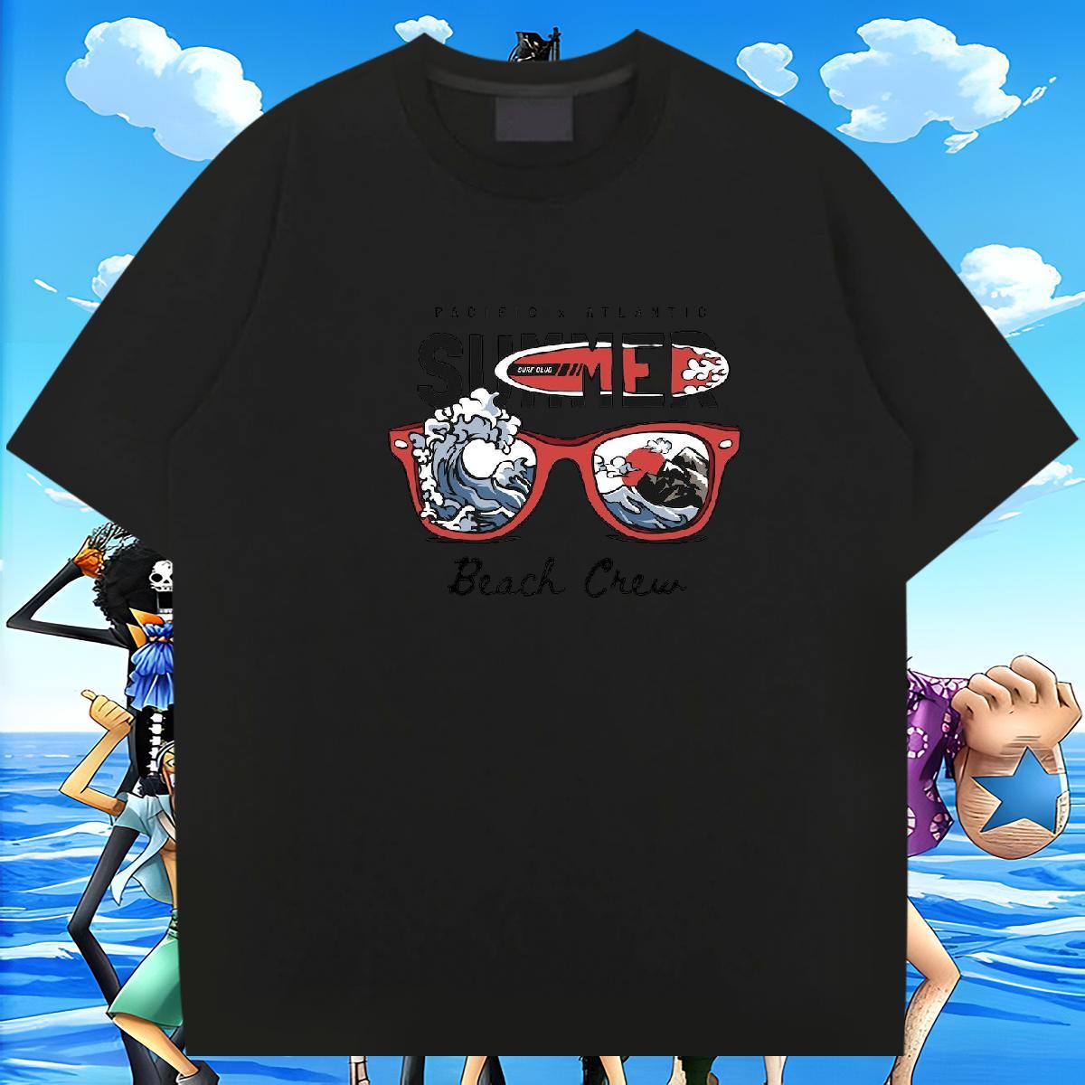 Loose Tshirt for Man Woman Hip Hop 230g 100% Cotton Plus Size Cartoon Short Sleeve Soft sea wave T-Shirts for Men Fashion Design Tees Shirts