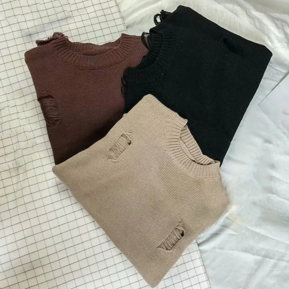 Mens Sweater Tear Knitted Street Clothing Hip Hop Pulling Parachute Fashion Super Large Winter Clothes 240819