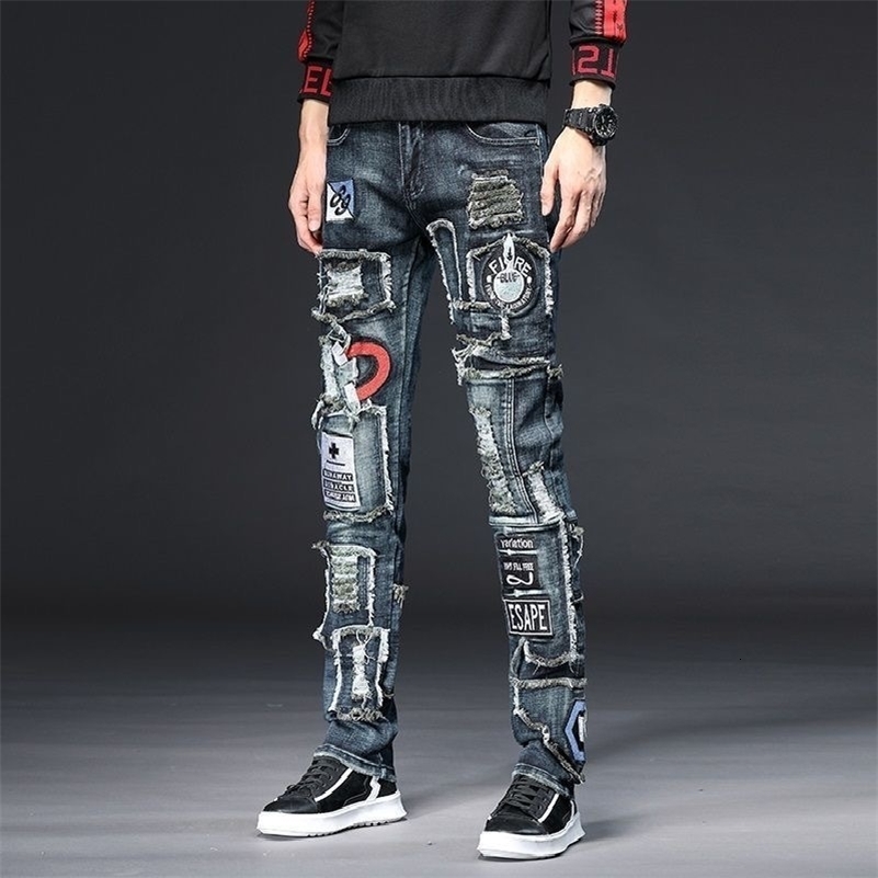 Spring and Autumn Fashion Trend Ripped Stitching Jeans Men Casual Slim Comfortable Breathable High-Quality Pants 28-36 240819