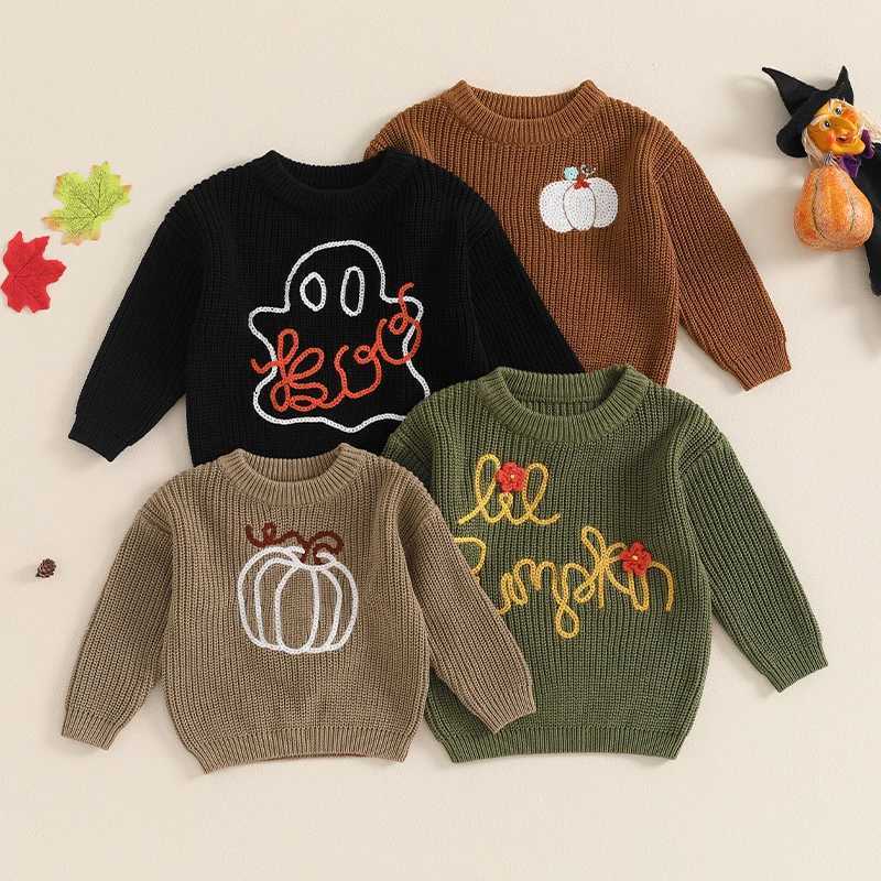 Baby Halloween Knitted Sweater Casual Pumpkin/Ghost Embroidery Warm Long Sleeve Pullover Infant Knitwear for Toddler Girl BoysXJ240819