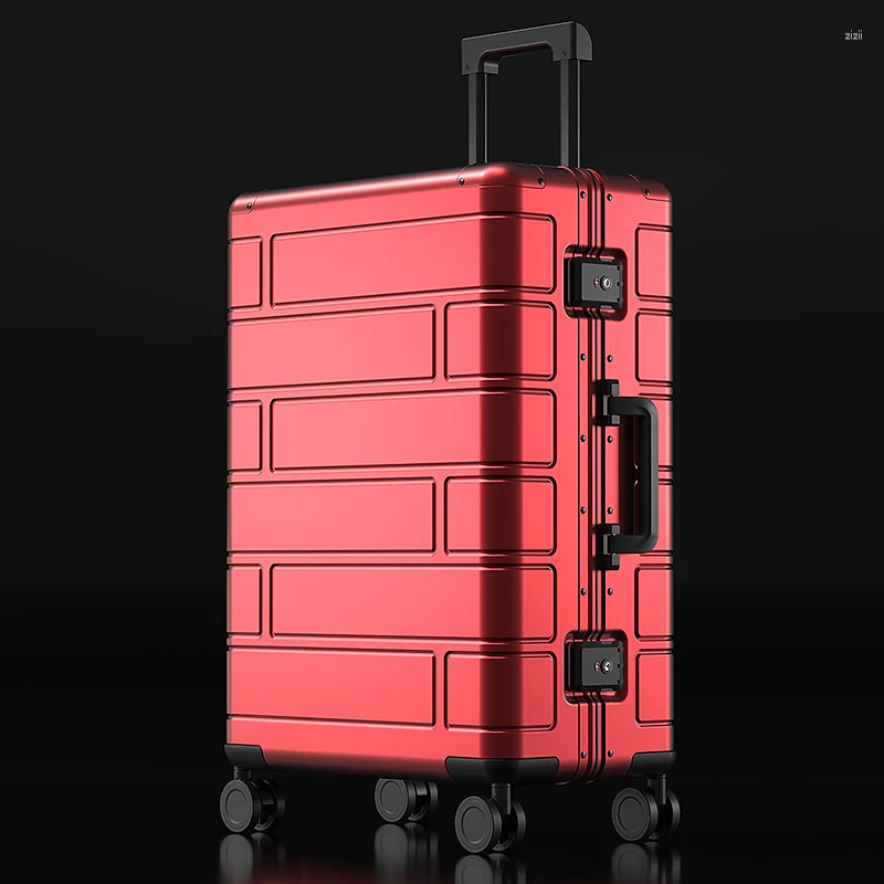 Suitcases Top Quality Aluminum Travel Lage Business Trolley Suitcase Bag Spinner Boarding Carry On Rolg 20/24/28 Inch 4