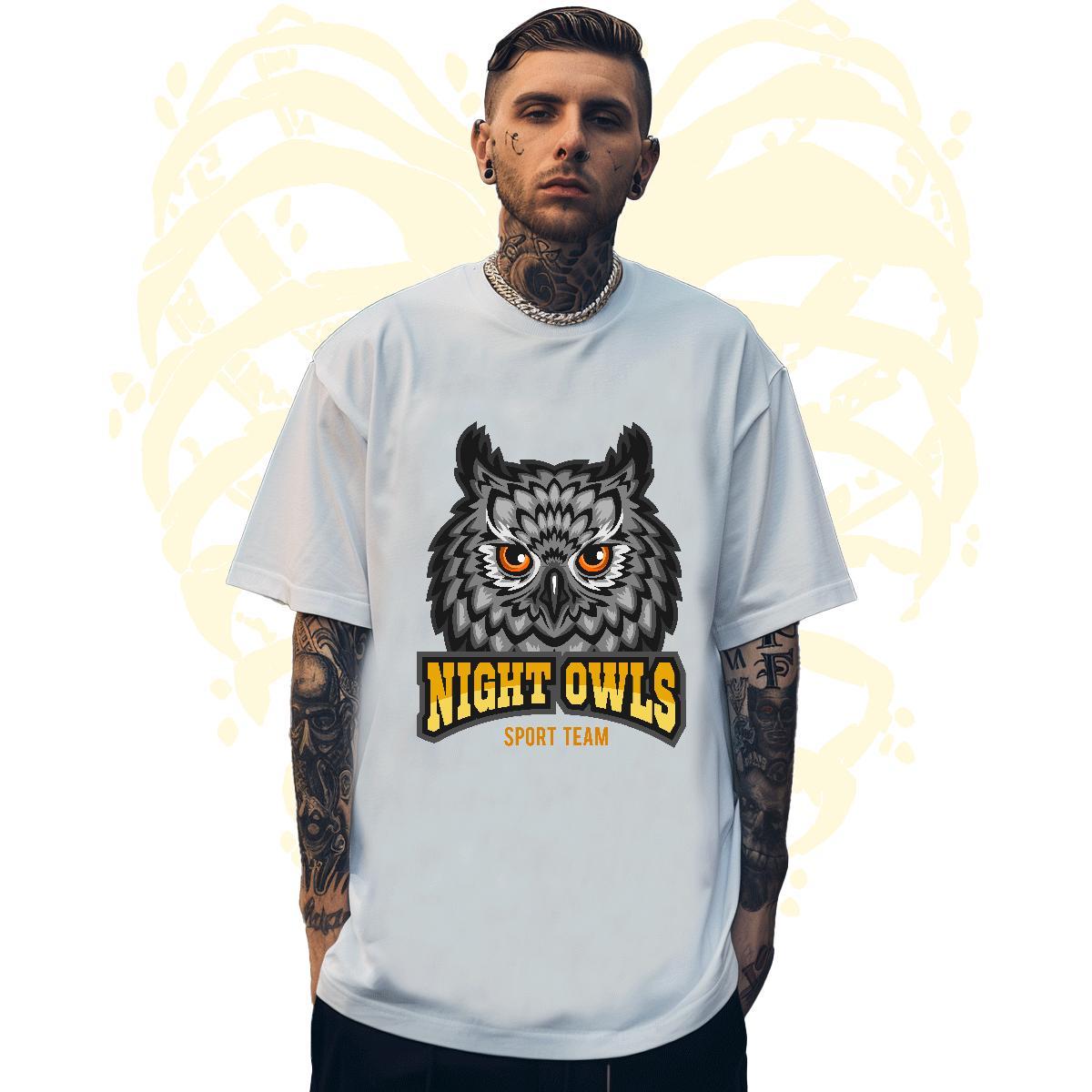 Classic T-Shirts for Men owl Breathable Soft Daily Outfit Custom Print Oversized 230g 100% Cotton Men Tops Tees Classic Casual Tops Shirt
