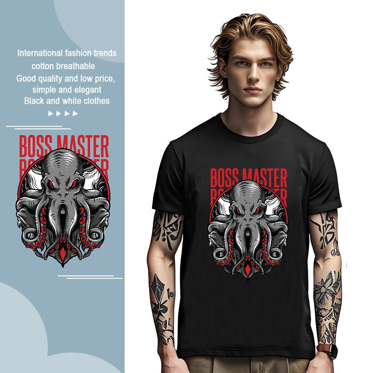 Designer Terror octopus 100% Cotton 230g Mens Tshirts Casual Pure Cotton T Shirt For Man Fashion Casual Oversized 3XL 4XL Tops Shirt