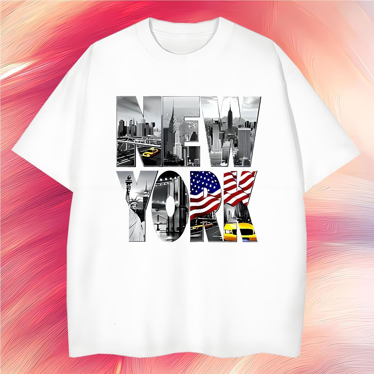Loose New York 230g Pure Cotton Men Tops Tees Sport Breathable Short Sleeve Men T Shirts Brand Custom Cartoon Tshirts