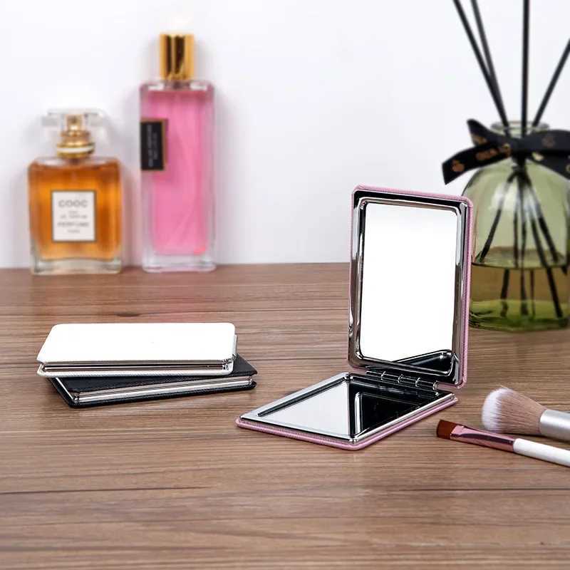 Portable Women Makeup Mirror Hand Pocket Folding Double-Sided Cosmetic Make Up Mirror Pu Leather Small Compact Mirror Girls Gift Y240819