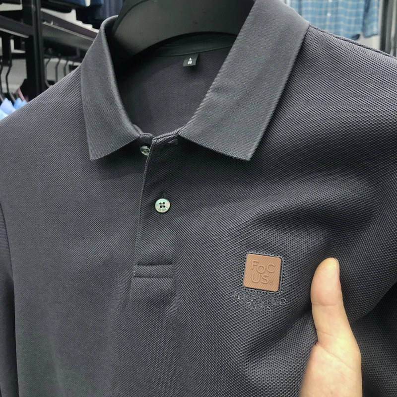 High Quality Autumn Mens Business Casual Solid Color Printed n Korean Style High-end Long-sleeved Polo Shirt Top M-4XL 240820