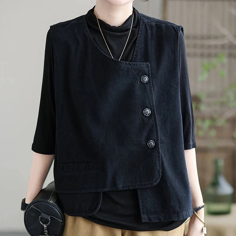 Womens retro pocket fashionable casual single chest streetwear springsummer sleeveless womens vest 240819