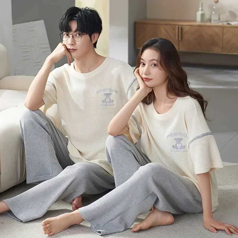 Sports couple summer fashion sleepwear cotton set style sleepwear sleeves home short night gown women/men couple sleepwearW240719
