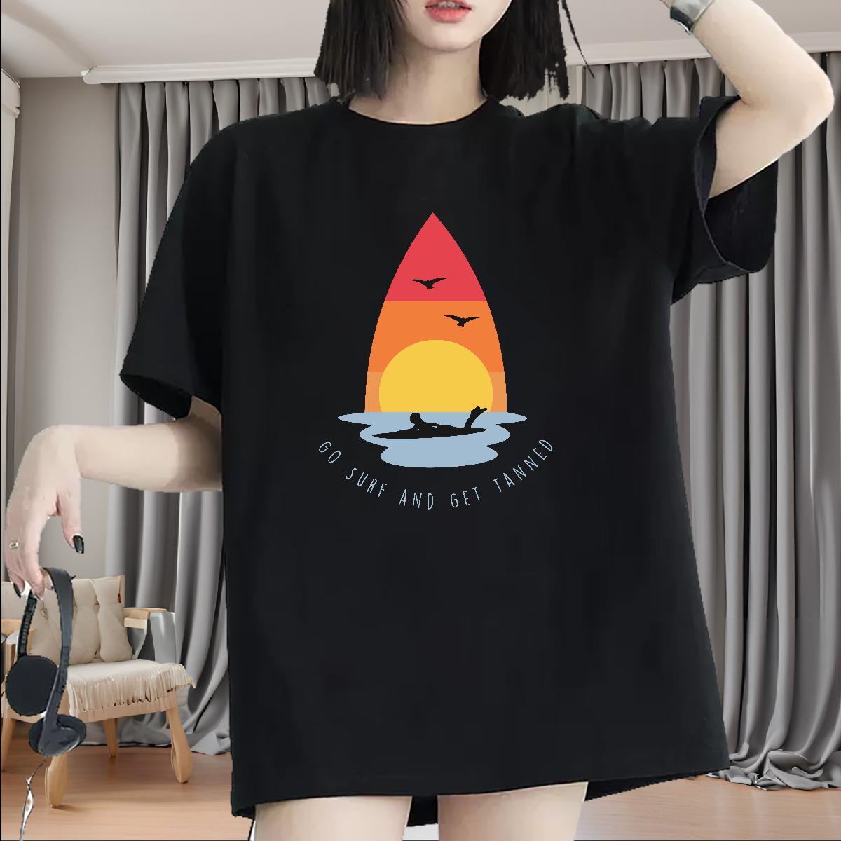 2024 DIY Unisex Tshirts Casual Daily Wear Breathable Short Sleeve Clothes Shirt 5A 230g Cotton sea Custom Printing Woman T Shirts