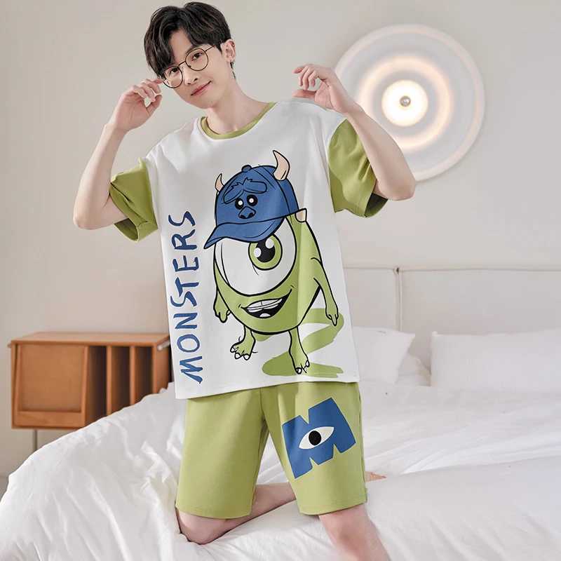 Summer two-piece mens sleepwear set mens comfortable short sleeved loose sleepwear casual set mens sleepwear setW240719