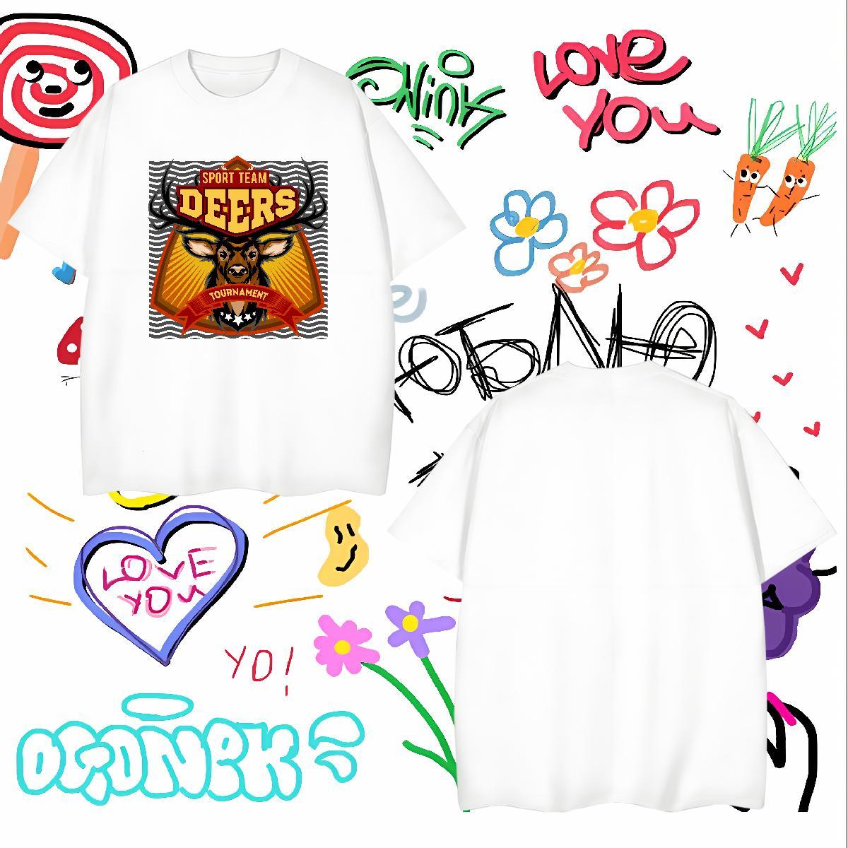 Comfortable Mens T Shirts deer Breathable Short Sleeve Street Wear Oversized 4XL 230g Pure Cotton Men Tees Casual New Tops Tees