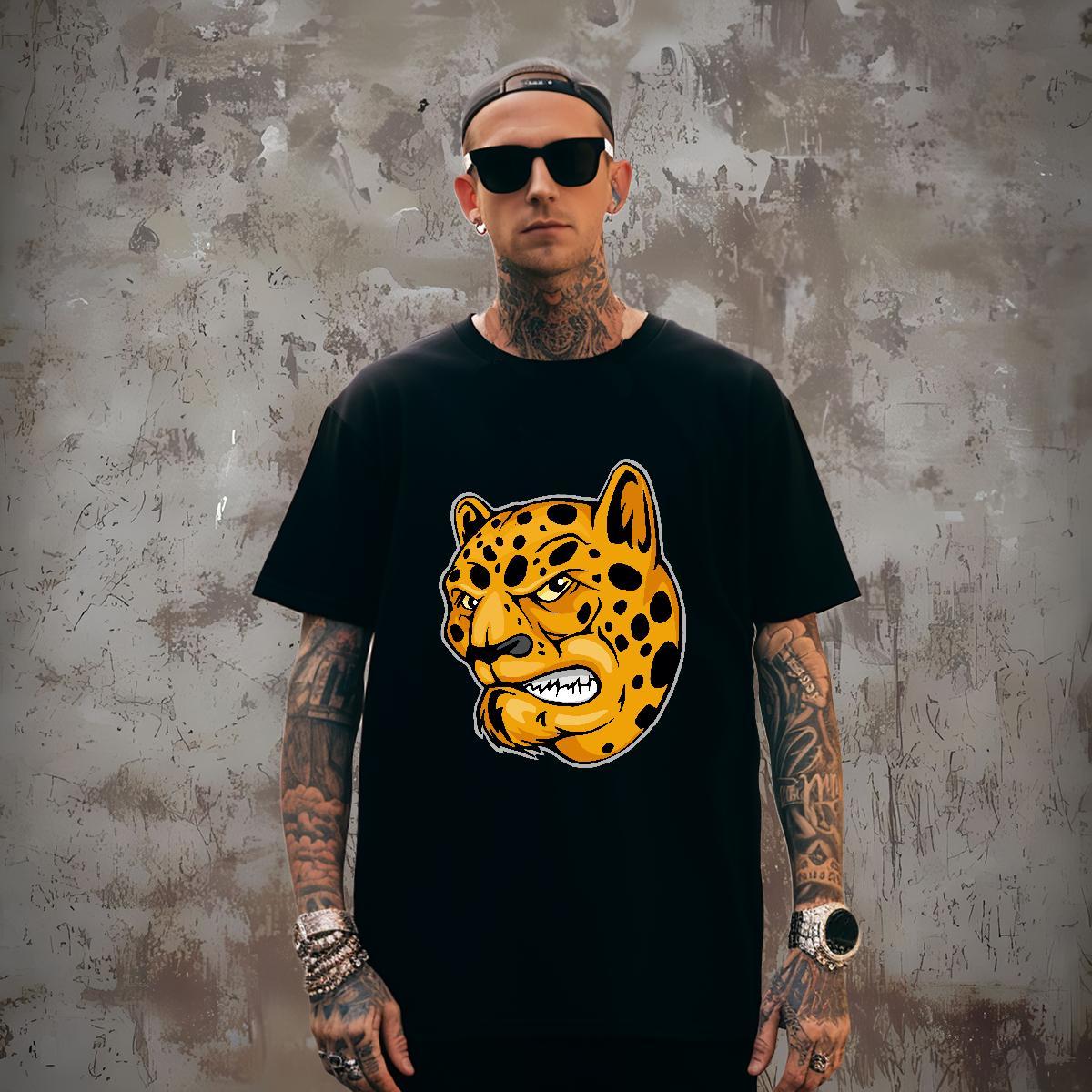 Loose T-Shirts for Men leopard Breathable Crew Neck Sports Casual Cartoon Printing L-4XL 230g Cotton Tshirt for Man Woman Fashion Casual Tees