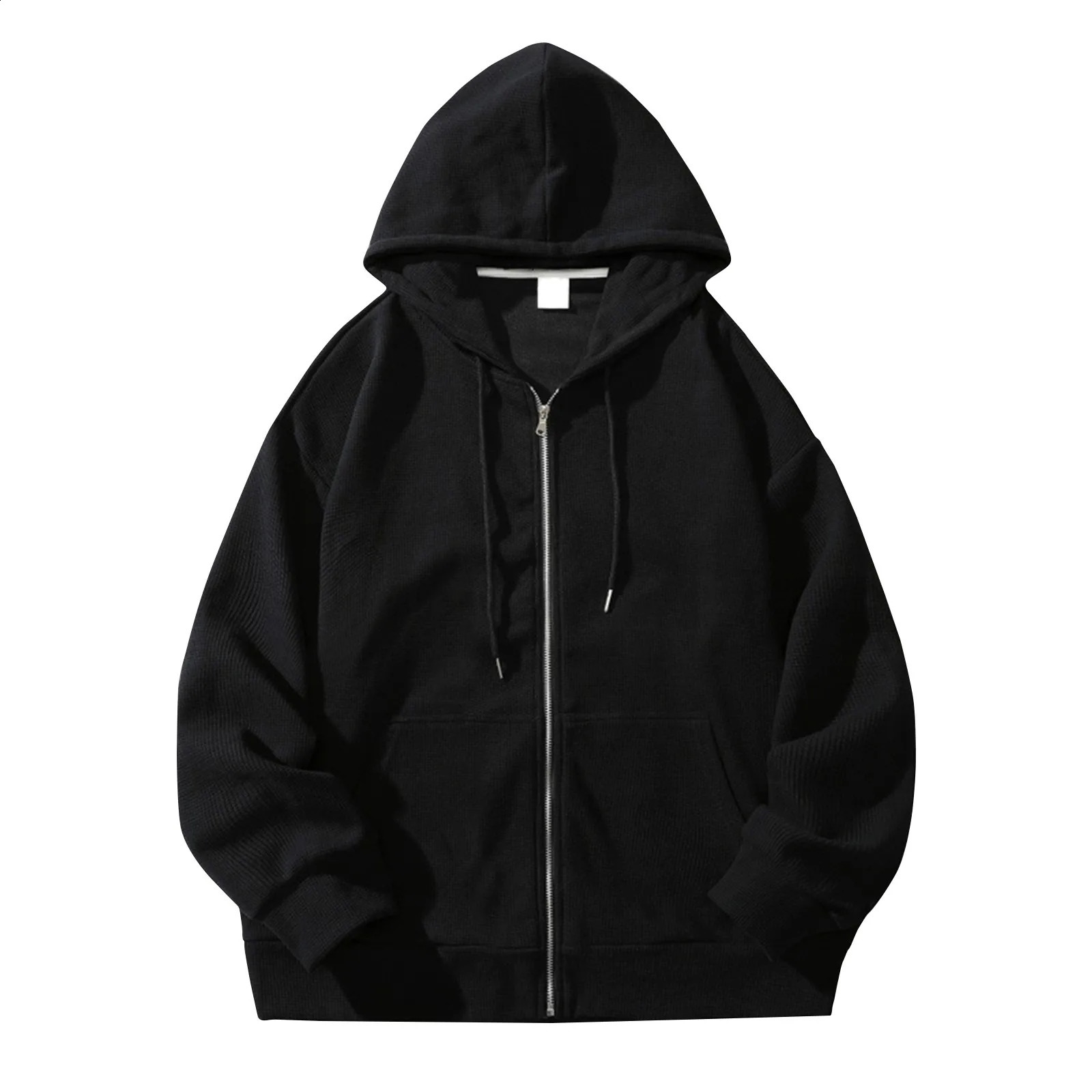 Solid Print Hoodie Men Retro Zip Up Long Sleeve Loose Jacket Coats Harajuku Casual Daily Hooded Sweatshirt Y2k Streetwear 240819