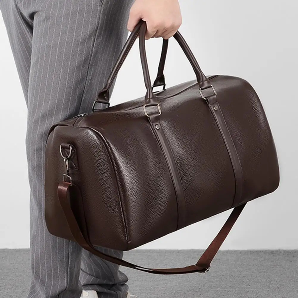 Women Men Shoulder Bag Faux Leather Large Capacity Cross-body Bag Handbag With Dry Wet Separation Business Trip Tavel Luggage 240819