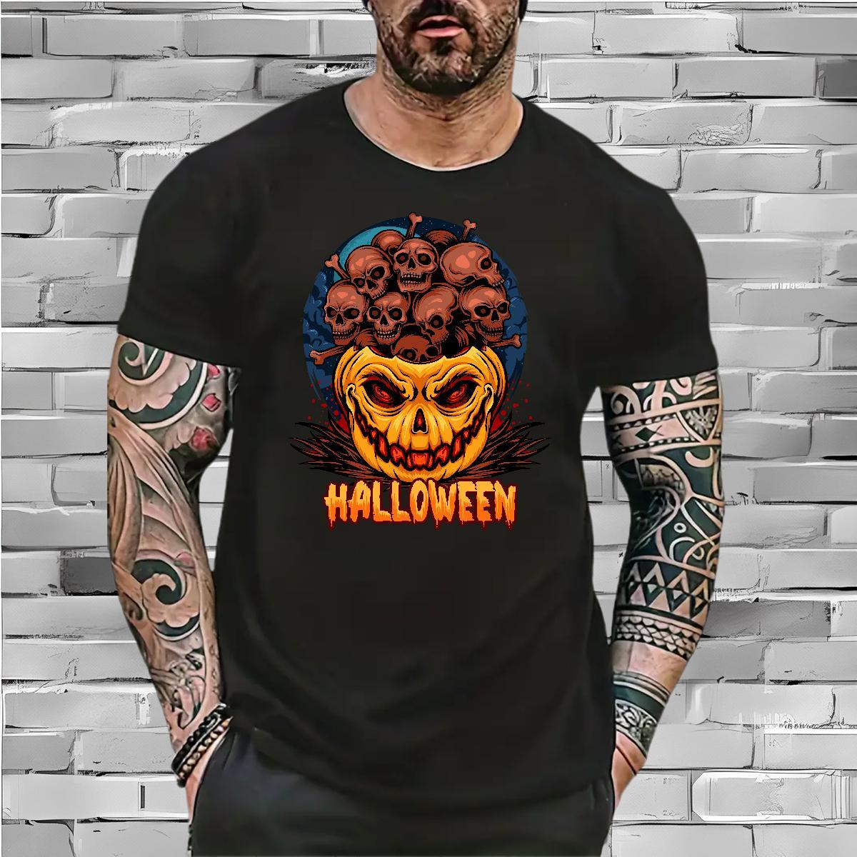 Cool Men T Shirts pumpkin Breathable Short Sleeve Daily Outfit Custom Anime 100% Cotton 230g Men Tshirts 2024 Tee Shirt
