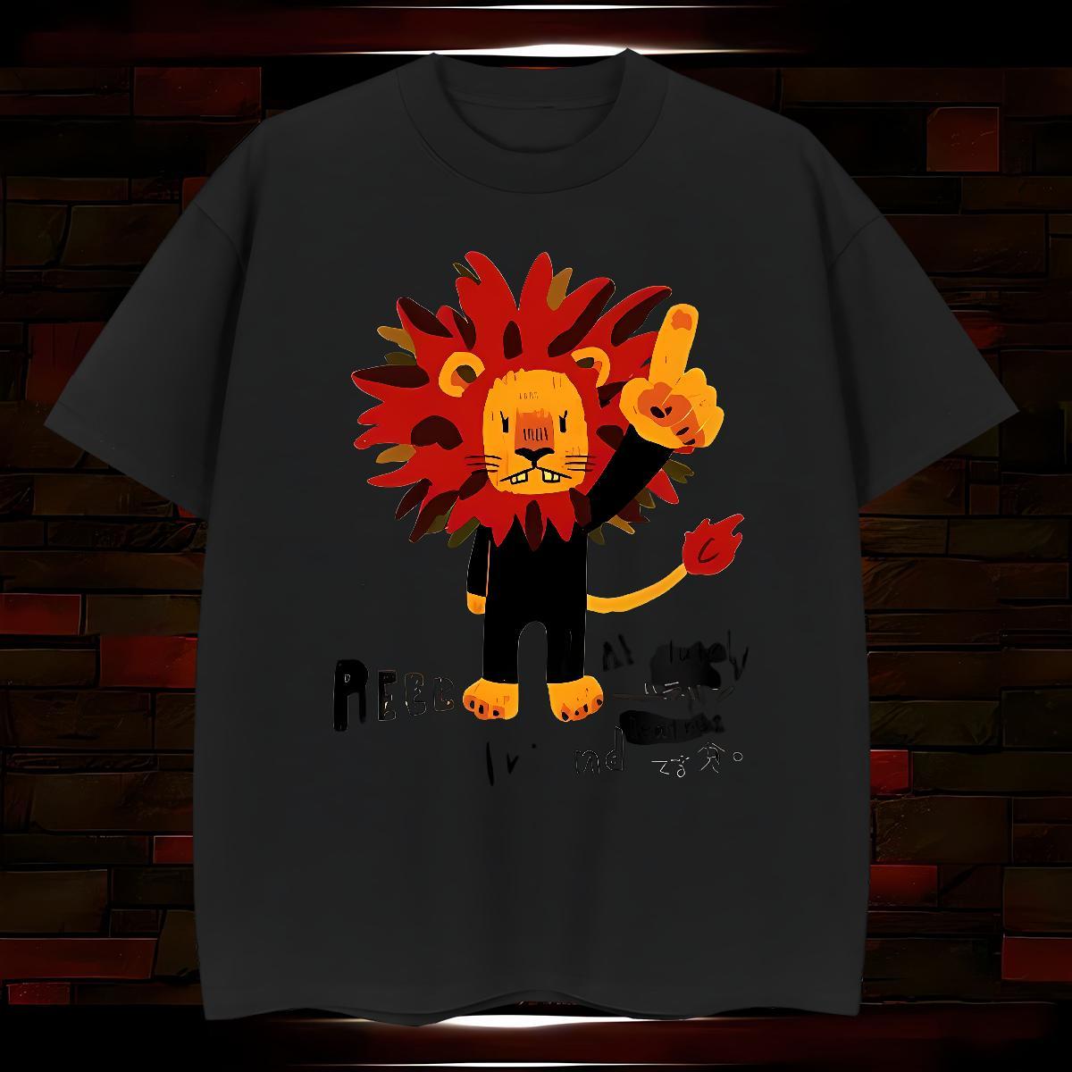 Custom Men Tees lion Anime Printing Street 230g Pure Cotton Tee Shirt O Neck Short Sleeves Popular T-Shirts Cartoon Print
