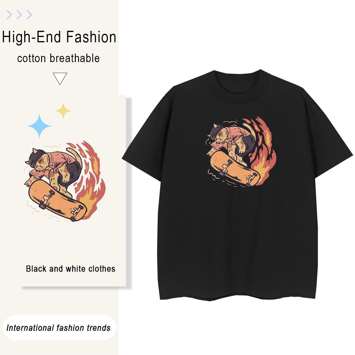 Fashion Casual Tshirts cat Sport 230g Cotton Clothings O Neck Short Sleeves Loose Fit T-Shirts for Men Plus Size Custom