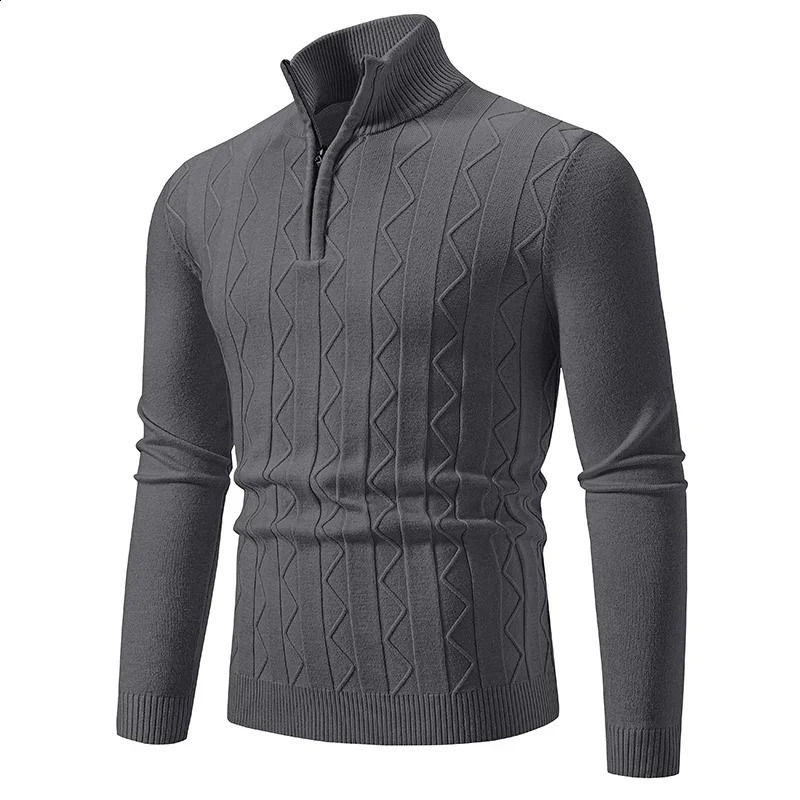Knitted Sweater Mens Solid Color Warm Zipper Collar Fashionable Ultra Thin Fit Micro Elastic Pulling Sea Turtle Neck Harajuku 240819