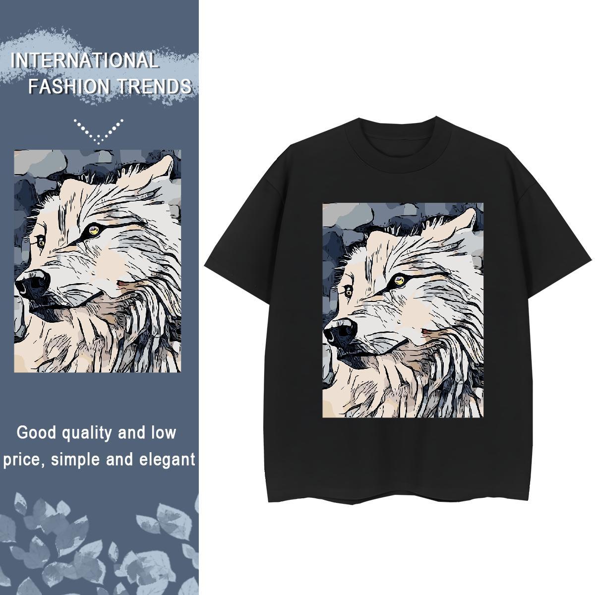 2024 Designer Couples T Shirts Sports Casual Crew Neck Tees Shirts Brand 230g Cotton wolf Cartoon Printing L-4XL Womens T Shirts