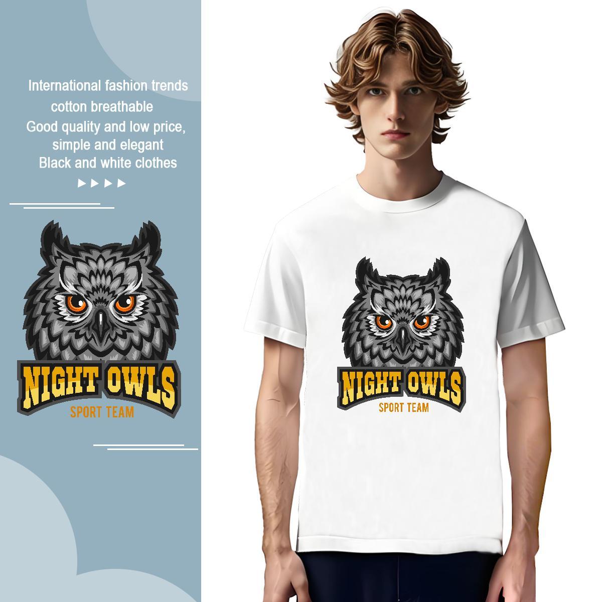 Unisex T Shirt For Man owl Pure Cotton Summer Casual Black White 230g Cotton Mens Tshirts Stylist Tops Tees