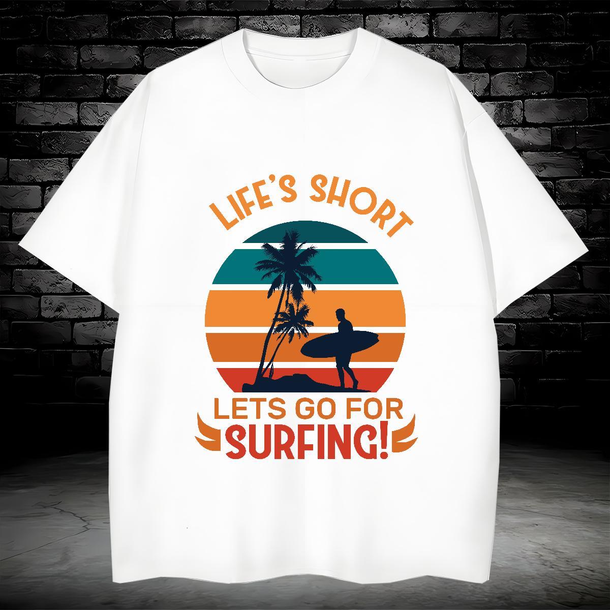 Free Shipping wave 100% Cotton 230g Men Clothes T-Shirt Casual Beach Crew Neck T-Shirts for Men Wholesale DIY Top Tees