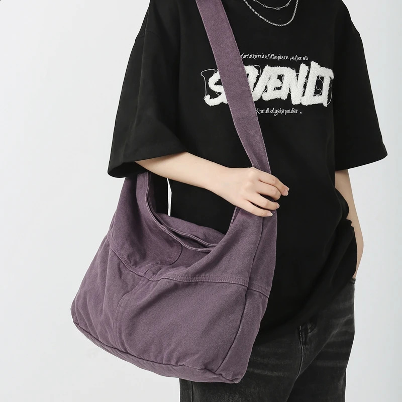 Simple solid color college shoulder bag womens student canvas cross body bag mens cool backpack womens travel messenger bag 240819