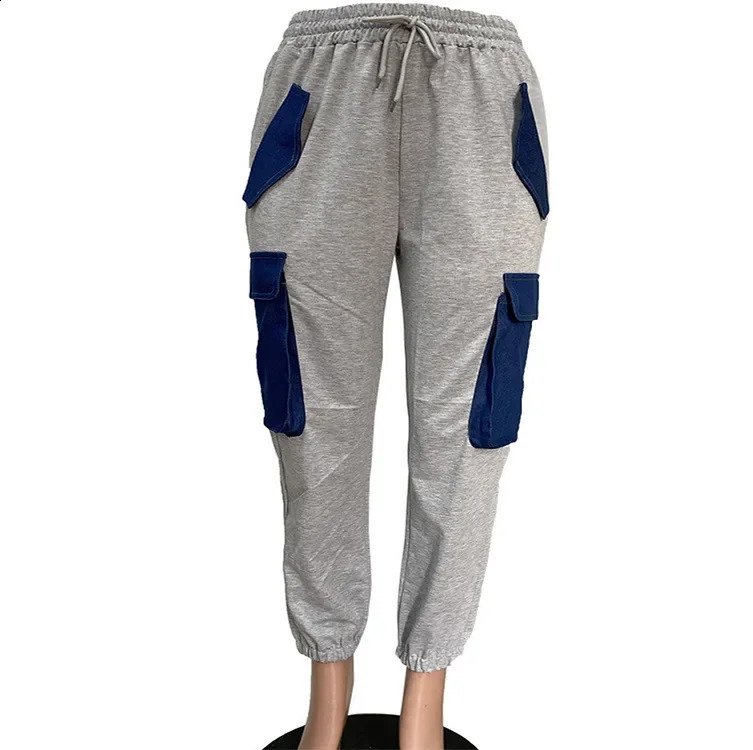 Women Streetwear Fashion Multi Denim Pocket Jogger Pants Autumn Winter Safari Style Cargo Sweatpants Trousers 240819
