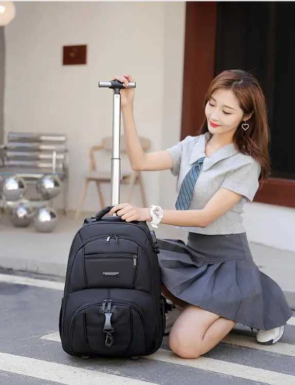 18 inch travel trolley bag men rolling backpack wheeled backpack school backpack with wheels trolley luggage bag for teenagers Y240820
