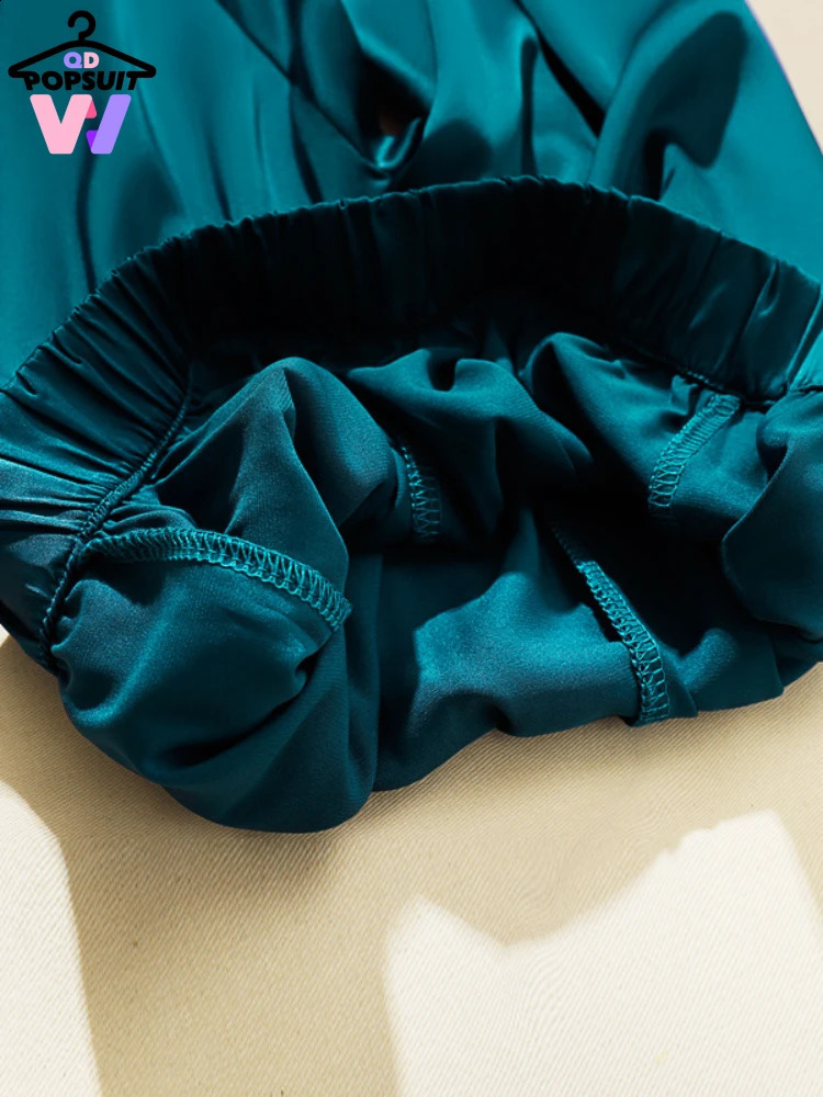 in High Waist Ice Acetate Wide Leg for Women Summer Loose Silk Satin Knickerbockers Pants Ankle Length Trousers 240820