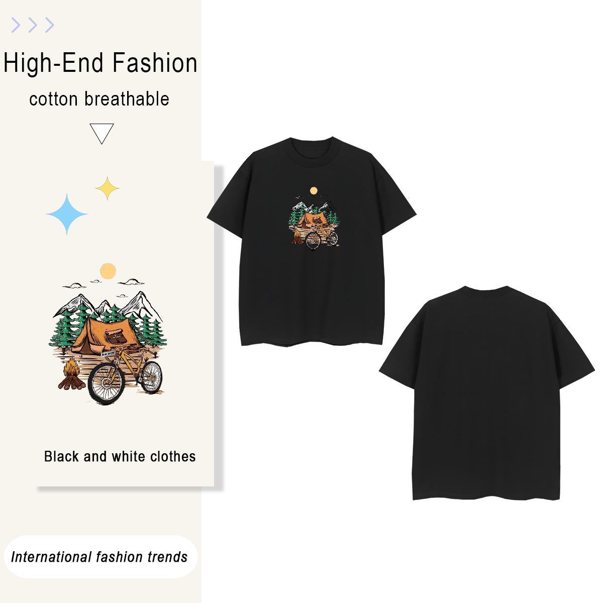 Loose mountains 100% Cotton 230g Men Clothes T-Shirt Daily Outfit Crew Neck Breathable T shirt Wholesale Anime Clothings
