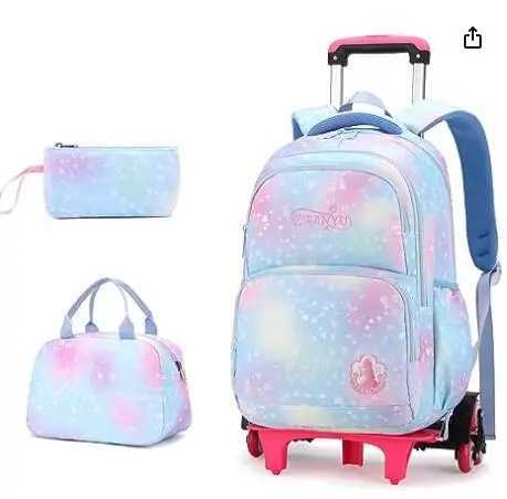 School Trolley Bag Set For girls Trolley Backpack Sets Elementary School Students Rolling Bookbag Girls Backpack with Wheels Y240820