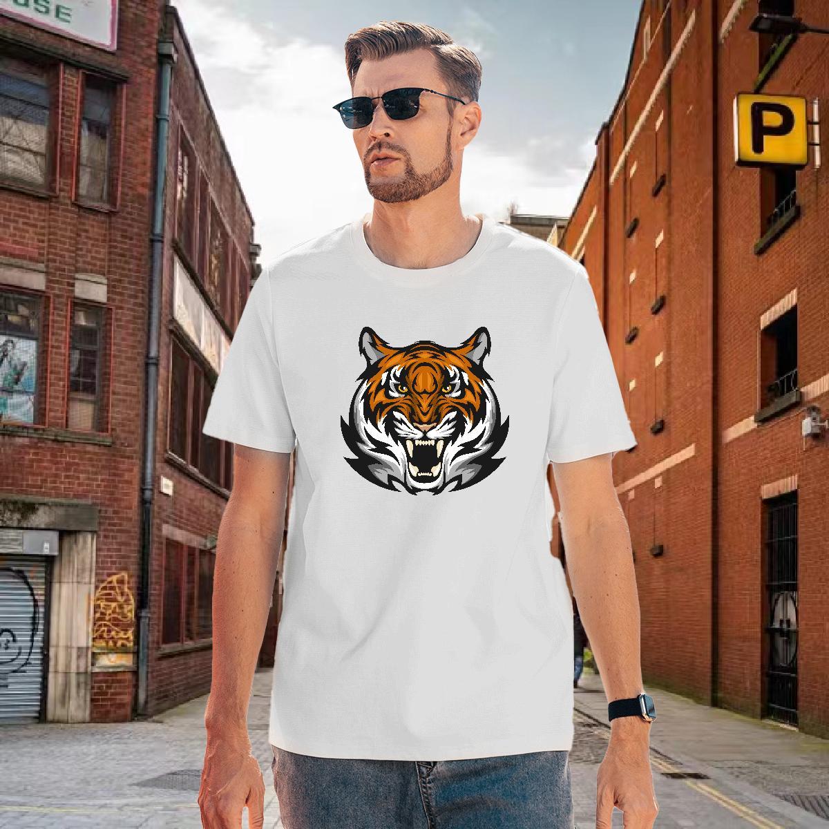 T-Shirts for Men 230g 100% Cotton tiger Casual Breathable DIY Printed Mens Tshirts New Arrival TOP Quality Tops Tees