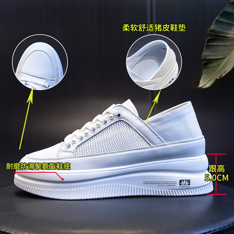 Ddmysports Genuine Leather Mesh Sole Shoes For Women In New Summer Thick Soles Elevated Height Fashionable Casual Flat Shallow Mouth S Trend OUTDOOR