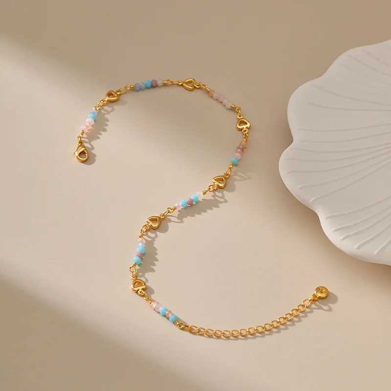 Handmade Adjustable Size Heart Chain Colored Crystal Beads Womens Anklet 18k Gold Plated Retained Fashion Jewelry Accessories W240815