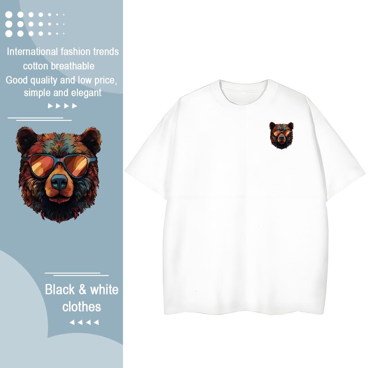 Custom Tshirt for Man Woman bear Hip Hop Street 100% Cotton 230g Tops Short Sleeve O-Neck Designer T-Shirts for Men Anime Print