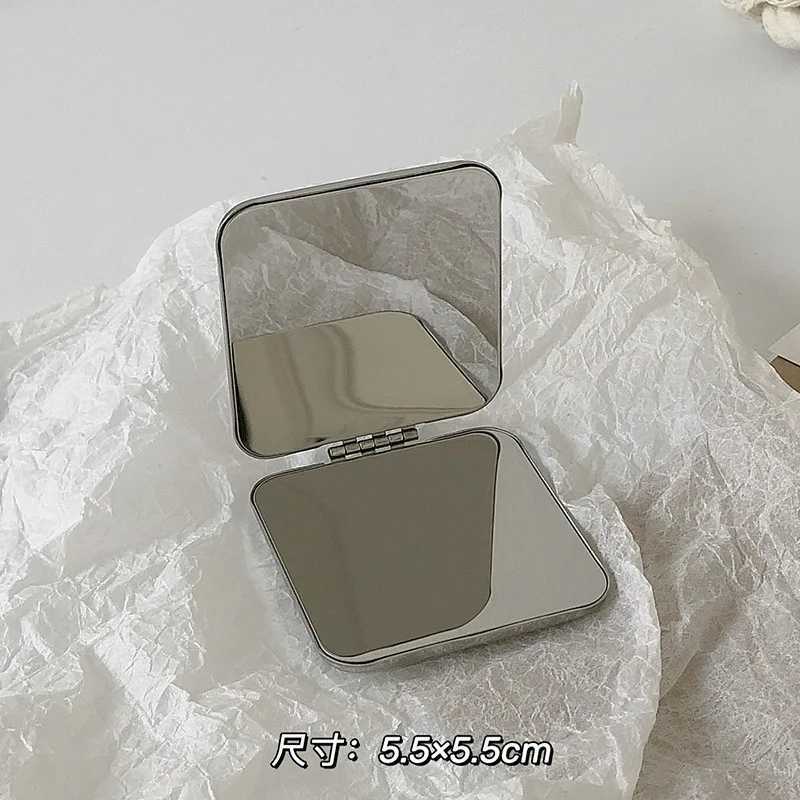 Ins Portable Simple Stainless Steel Double-sided Make Up Mirror Handheld Pocket Folding Vanity Mirror Beauty Makeup Accessories Y240819