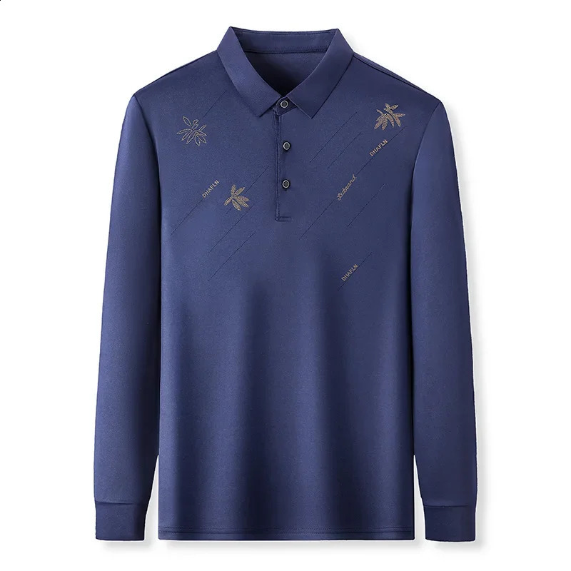Spring and Autumn Long Sleeve Tees Man Business Casual Polo Shirts for Men Lapel Printed T-shirt Fashion Polos Para Hombre 240820