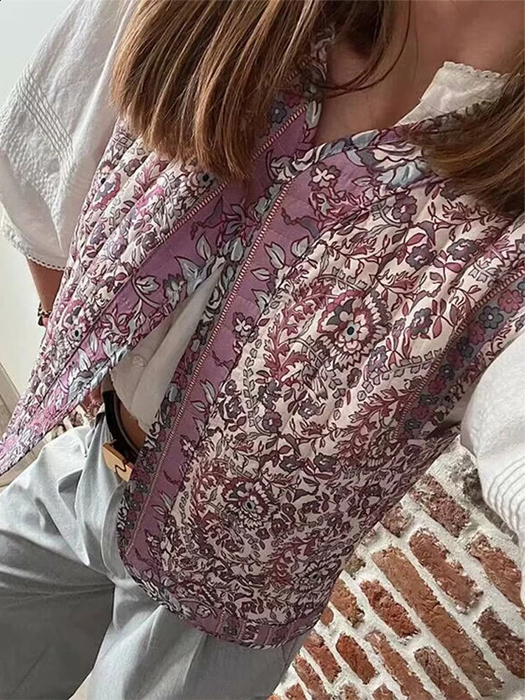 Retro Bohemian womens vest jacket autumn thick coat sleeveless short sleeved fashionable printed 240819