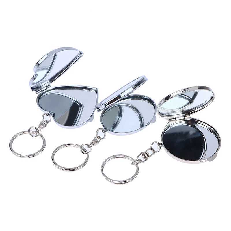 Round Heart Oval Sqaure Shape Double Sides Cosmetic Mirror Metal Folding Keychain Makeup Mini Mirror With Krychain Y240819