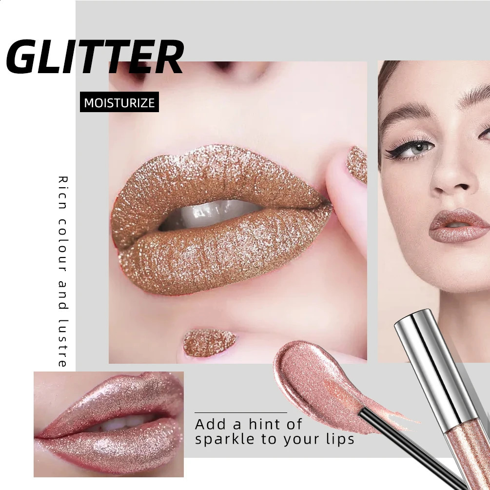 QI shimmer lip gloss beauty diamond glitter lip tint waterproof long lasting 6 colors gray flash liquid lipstick makeup 240819