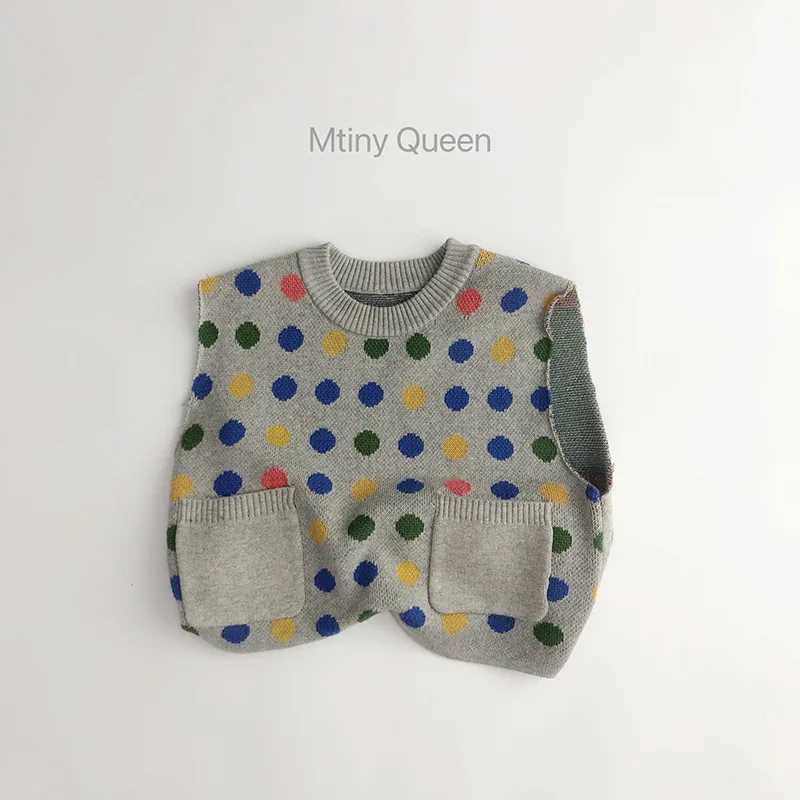 2024 Spring New Children Sleeveless Knitted Vest Jacket Baby Boy Girl Colorful Dot Vest Kids Toddler Fashion Casual Sweater CoatXJ240819