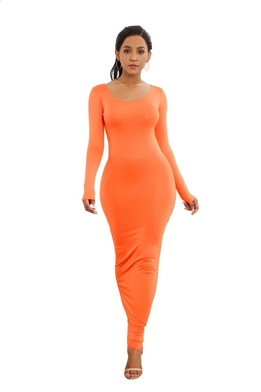 Long Dress Women Sexy Maxi Party Dress Casual Long Sleeve Solid Bodycon Dress High Stretch Slim Vestidos 240819