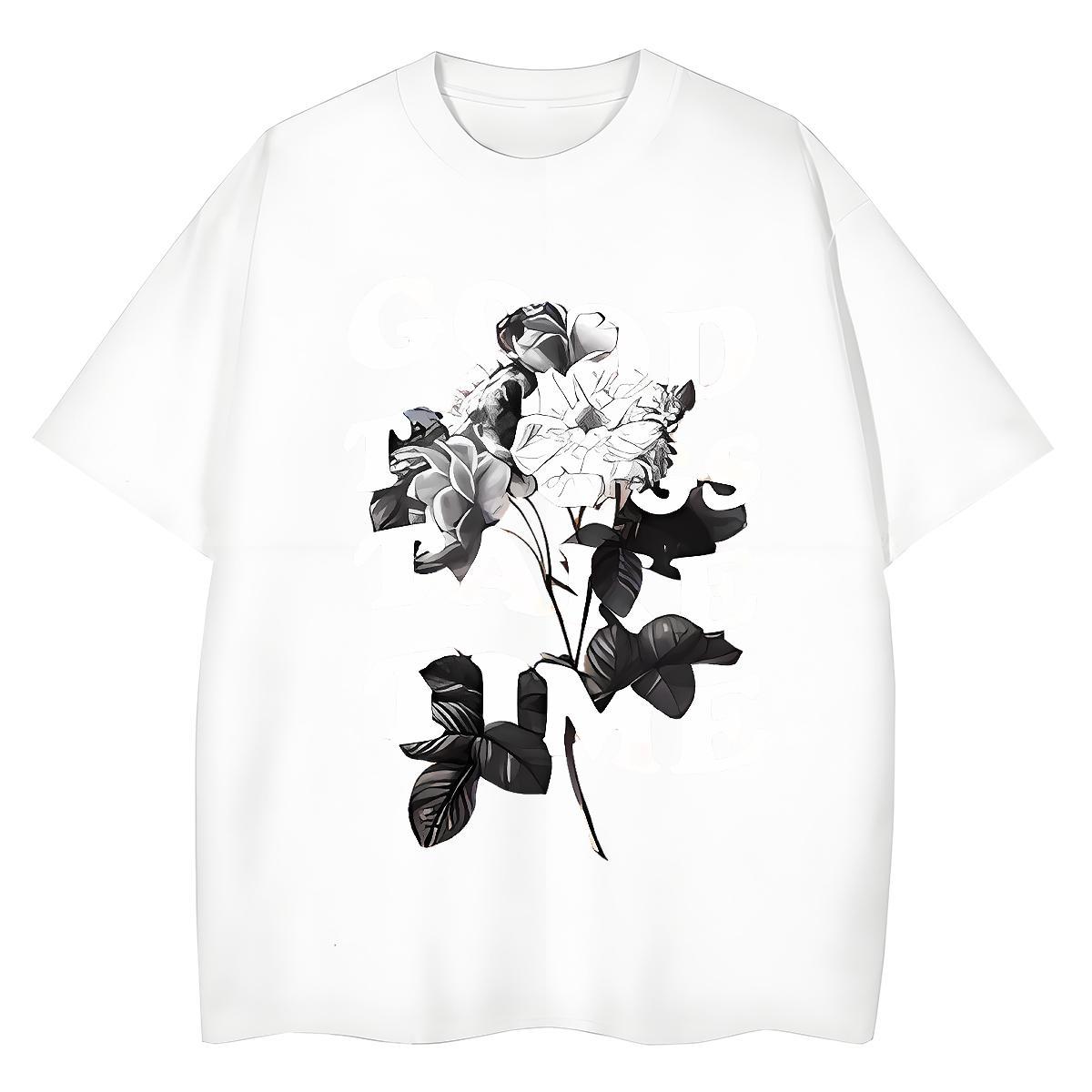 T Shirt For Man 230g Pure Cotton flower Spring Summer Crew Neck Plus Size Custom Tshirts Free Shipping Soft Wear