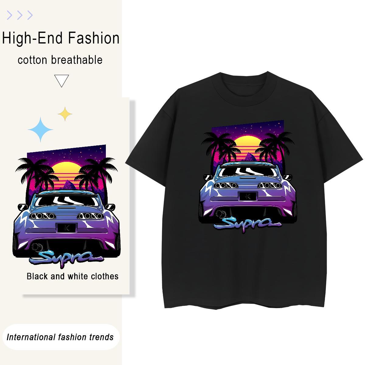 High Quality car 100% Cotton 230g Men Clothes T-Shirt Casual Beach Crew Neck Breathable Mens T Shirts Wholesale Custom Cartoon Top Tees